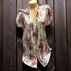 Vintage Jennifer Logan Floral Silky Short Nightie Robe Size Medium